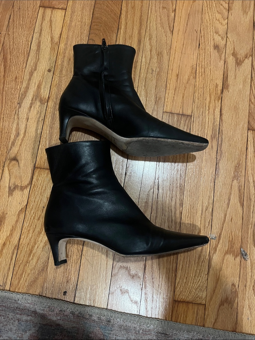 STAUD Wally Black Pointed Toe GOAT Leather Booties - Picture 3 of 13